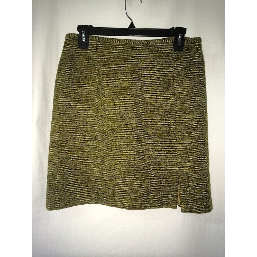 Helena Sorel Women's Skirt Green And Gold Tweed Wool Blend Skirt Size 8 / 42 EU